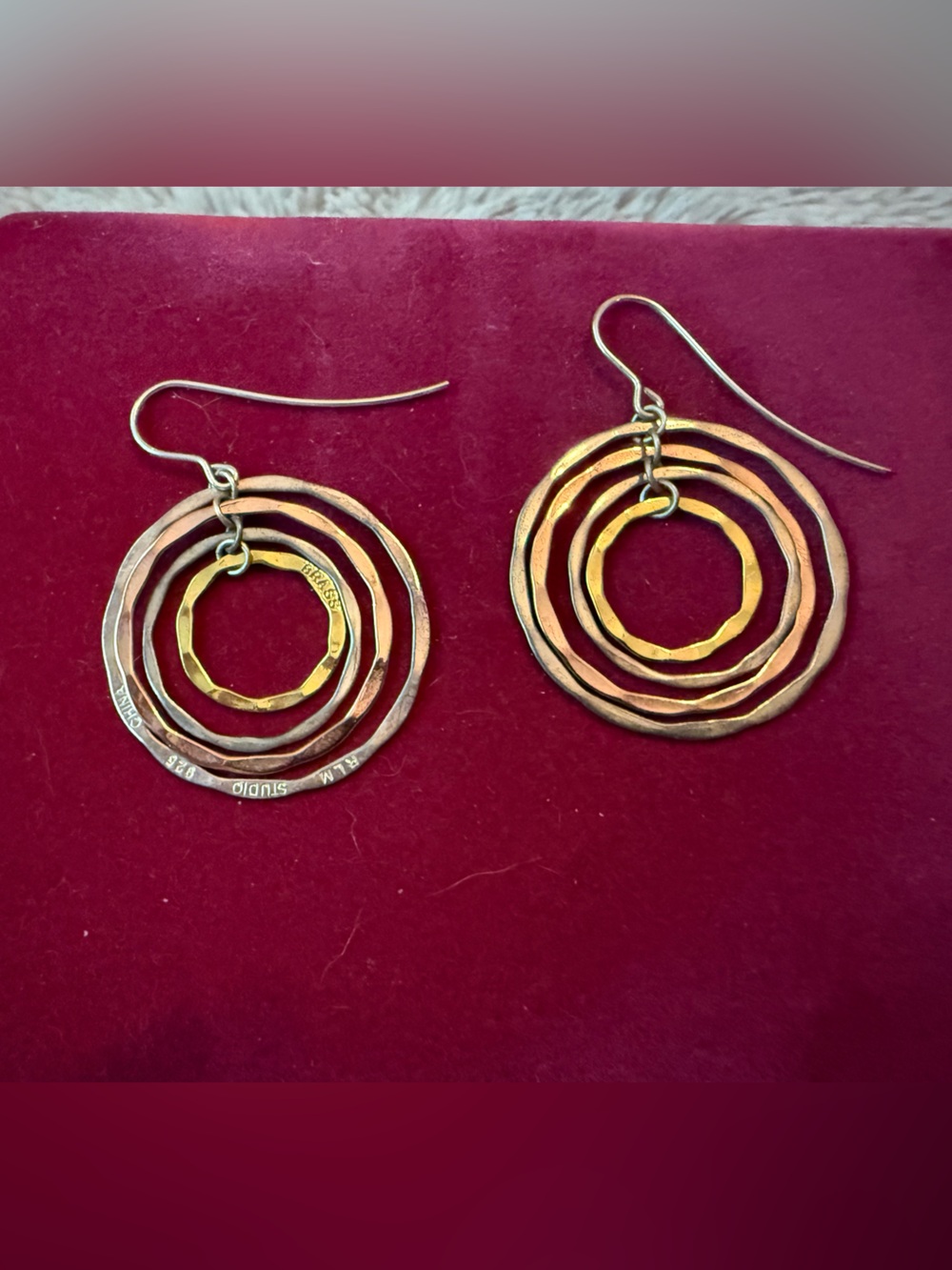 Robert Lee Mixed-Metal Hoop Drop Earrings - Gold and Copper hammered circles